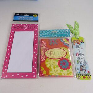 Hot Pink Floral Note Pad w Magnet, Note Cards w Envelopes, Plastic Bookmark